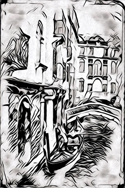 Venise Dessin Art Croquis Illustration Fun Design Vintage Rétro — Photo