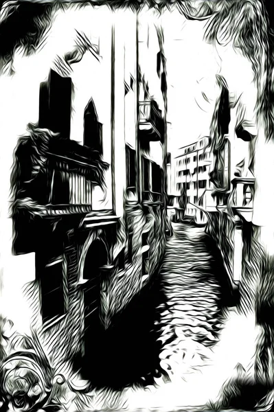 ヴェネツィアのアートスケッチイラスト楽しいデザインヴィンテージレトロ — ストック写真