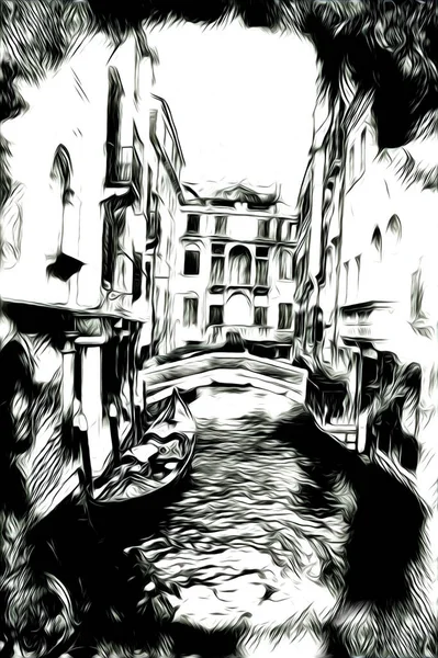 Veneza Arte Desenho Esboço Ilustração Divertido Design Vintage Retro — Fotografia de Stock