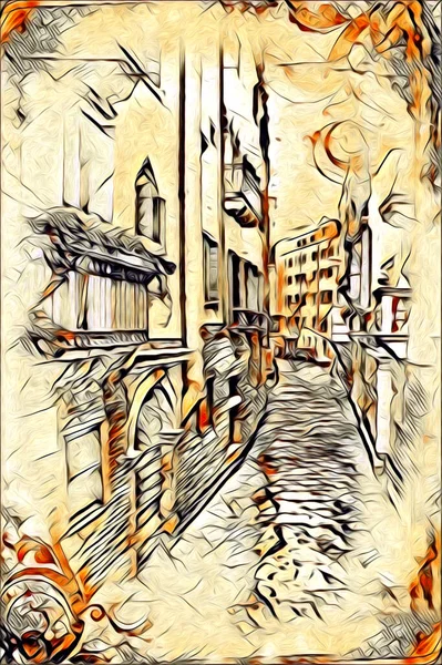 Venezia Arte Disegno Schizzo Illustrazione Divertimento Design Vintage Retro — Foto Stock