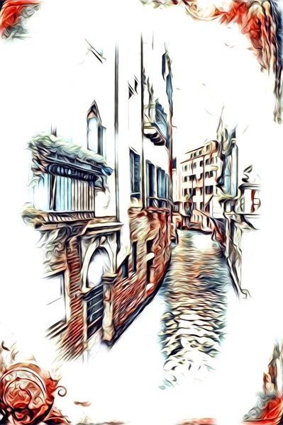 Venedig Kunst Zeichnung Skizze Illustration Spaß Design Vintage Retro — Stockfoto