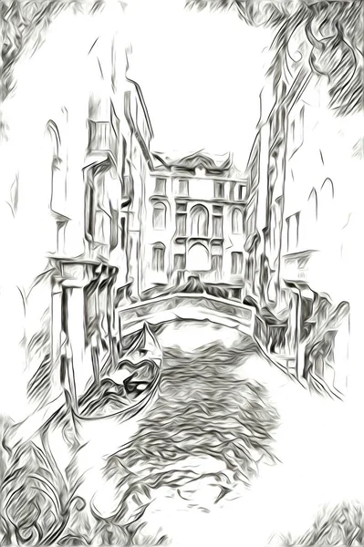 Venise Dessin Art Croquis Illustration Fun Design Vintage Rétro — Photo