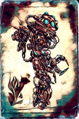 Sibernetik imgelemler gelecekteki dünyada gelecekteki metalik bilim kurgu erkek insansı sayborgun resimleridir.