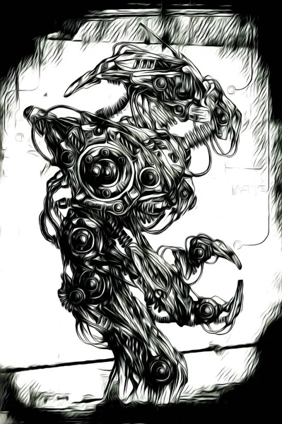 Visioni Cibernetiche Illustrazione Della Fantascienza Metallica Futuristica Cyborg Umanoide Maschile — Foto Stock