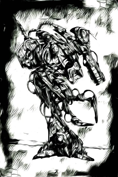 Kybernetické Vize Ilustrující Futuristickou Metalickou Science Fiction Mužský Humanoidní Kyborg — Stock fotografie