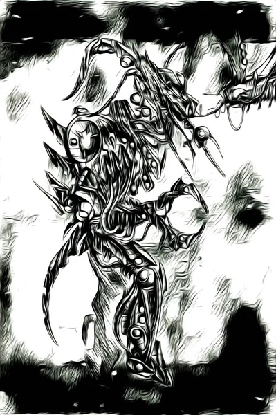 Cybernetic Visions Illustration Futuristic Metallic Science Fiction Male Humanoid Cyborg — Photo