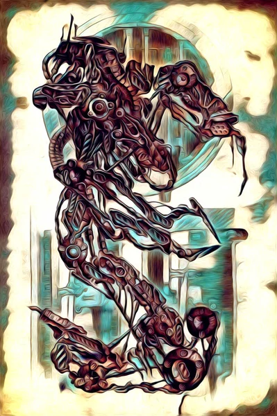 Cybernetic Visions Illustration Futuristic Metallic Science Fiction Male Humanoid Cyborg — Photo