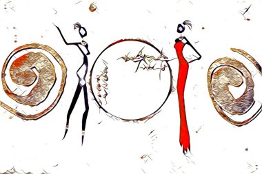 Afrikalı etnik retro vintage çizim çizimi