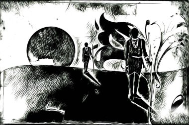 Afrikalı etnik retro vintage çizim çizimi