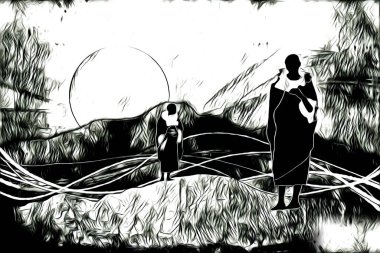 Afrikalı etnik retro vintage çizim çizimi