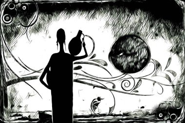 Afrikalı etnik retro vintage çizim çizimi