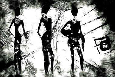 Afrikalı etnik retro vintage çizim çizimi