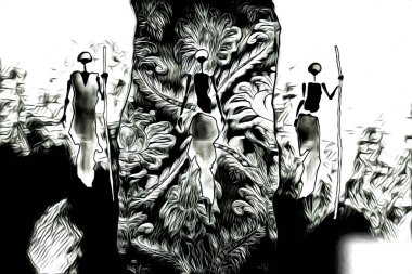 Afrikalı etnik retro vintage çizim çizimi