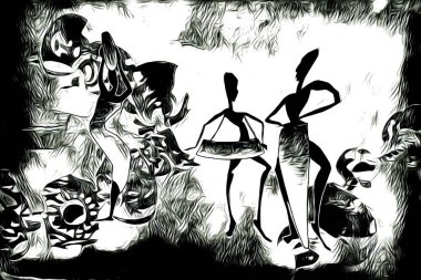 Afrikalı etnik retro vintage çizim çizimi