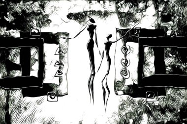 Afrikalı etnik retro vintage çizim çizimi