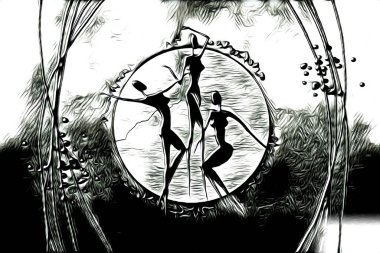 Afrikalı etnik retro vintage çizim çizimi