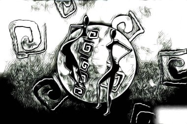 Afrikalı etnik retro vintage çizim çizimi