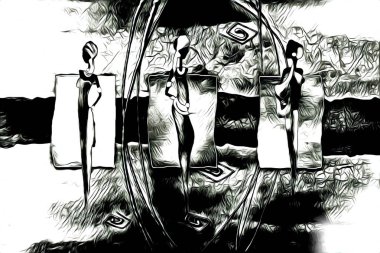 Afrikalı etnik retro vintage çizim çizimi