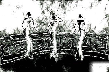 Afrikalı etnik retro vintage çizim çizimi