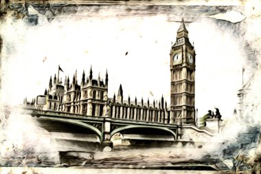 Londra sanat tasarımı çizimi çizimi eğlenceli tasarım antika retro