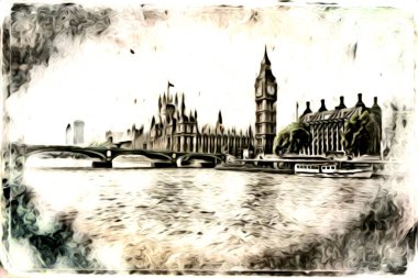 Londra sanat tasarımı çizimi çizimi eğlenceli tasarım antika retro