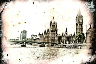 Londra sanat tasarımı çizimi çizimi eğlenceli tasarım antika retro