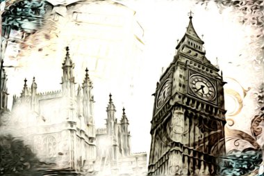 Londra sanat tasarımı çizimi çizimi eğlenceli tasarım antika retro