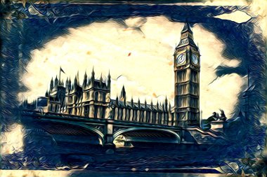 Londra sanat tasarımı çizimi çizimi eğlenceli tasarım antika retro