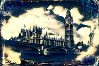 Londra sanat tasarımı çizimi çizimi eğlenceli tasarım antika retro