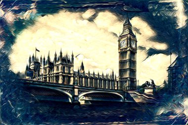 Londra sanat tasarımı çizimi çizimi eğlenceli tasarım antika retro