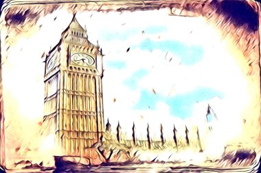 Londra sanat tasarımı çizimi çizimi eğlenceli tasarım antika retro