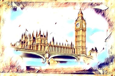 Londra sanat tasarımı çizimi çizimi eğlenceli tasarım antika retro