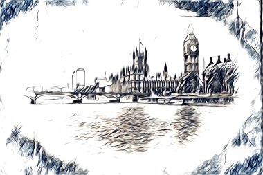 Londra sanat tasarımı çizimi çizimi eğlenceli tasarım antika retro