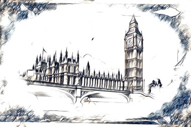 Londra sanat tasarımı çizimi çizimi eğlenceli tasarım antika retro