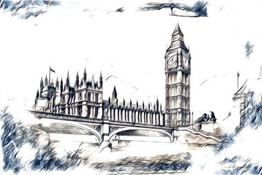 Londra sanat tasarımı çizimi çizimi eğlenceli tasarım antika retro