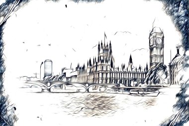 Londra sanat tasarımı çizimi çizimi eğlenceli tasarım antika retro