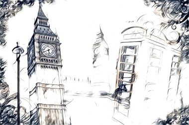 Londra sanat tasarımı çizimi çizimi eğlenceli tasarım antika retro