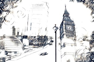 Londra sanat tasarımı çizimi çizimi eğlenceli tasarım antika retro