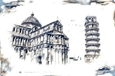 Pisa sanat eskizi çizimi eğlenceli tasarım antika eski sanat fotoğrafçılığı