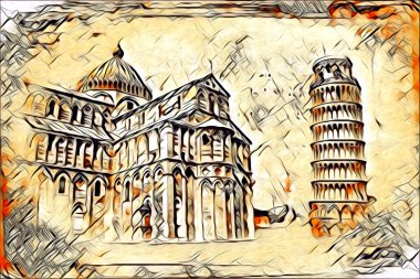 Pisa sanat eskizi çizimi eğlenceli tasarım antika eski sanat fotoğrafçılığı