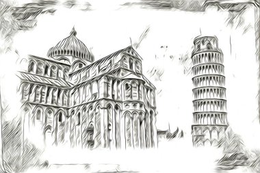 Pisa sanat eskizi çizimi eğlenceli tasarım antika eski sanat fotoğrafçılığı