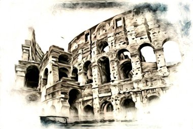 Büyük antika Colosseum sanat fotoğrafçılığı çizimi retro