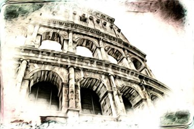 Büyük antika Colosseum sanat fotoğrafçılığı çizimi retro