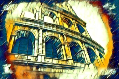 Büyük antika Colosseum sanat fotoğrafçılığı çizimi retro