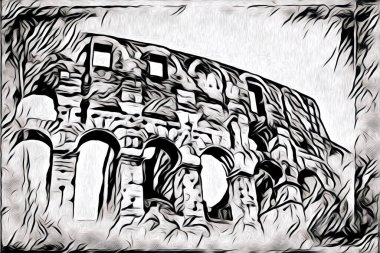 Büyük antika Colosseum sanat fotoğrafçılığı çizimi retro