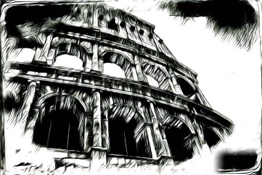 Büyük antika Colosseum sanat fotoğrafçılığı çizimi retro