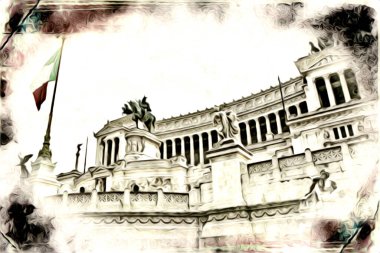 Roma İtalya sanatı eskiz çizimi eğlenceli tasarım antika retro