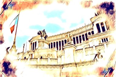 Roma İtalya sanatı eskiz çizimi eğlenceli tasarım antika retro