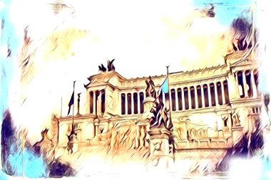 Roma İtalya sanatı eskiz çizimi eğlenceli tasarım antika retro