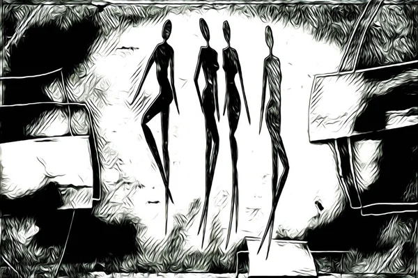 Afrikalı etnik retro vintage çizim çizimi